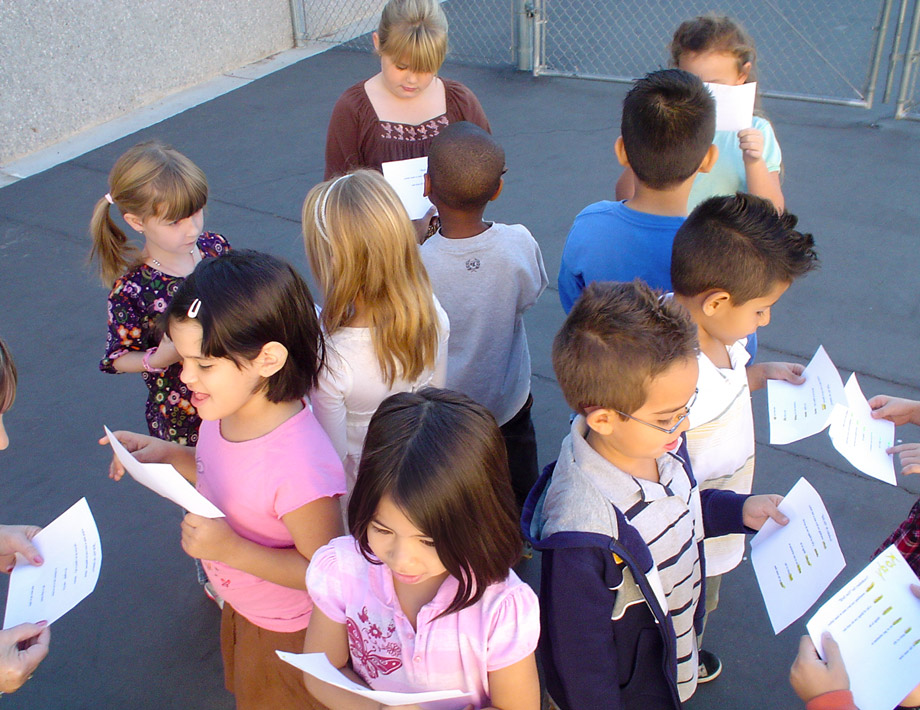 Primary students doing a pair share activity in the classroom